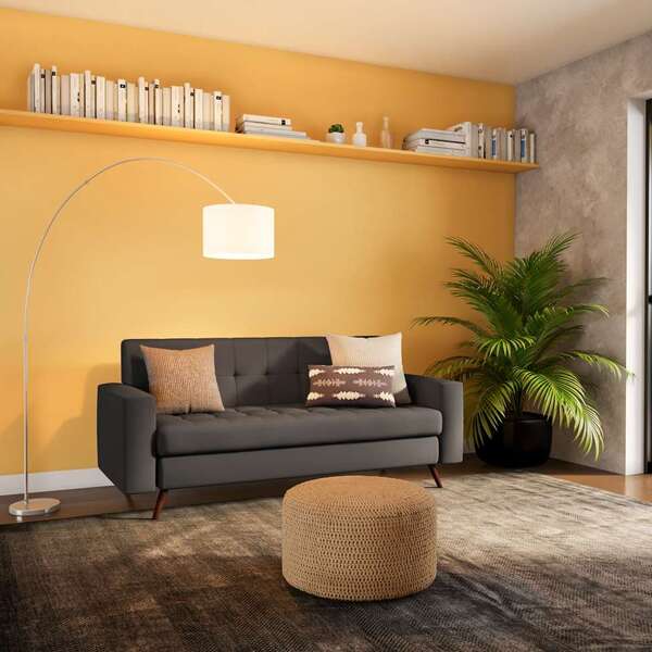 Sofá 3 Lugares Emma Pé Palito Linho Cotton Grafite