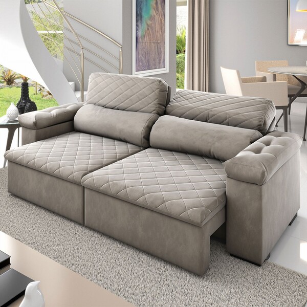 Sofá 3 Lugares Espanha Retrátil E Reclinável Pecan - Vian