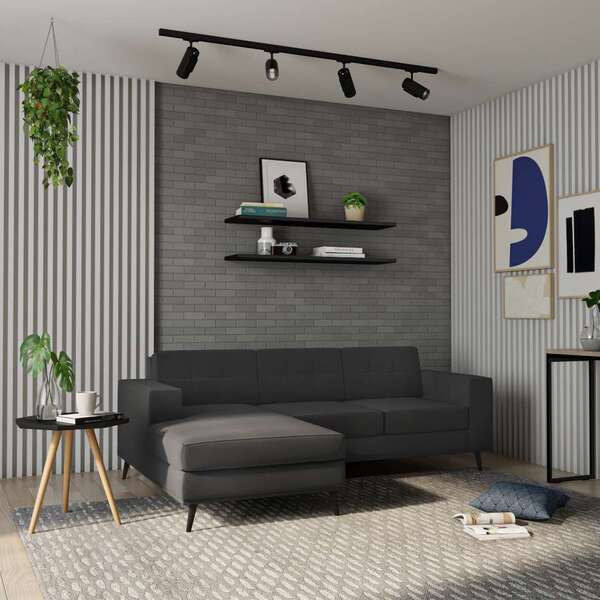 Sofá 3 Lugares Esquerdo Mumbai Com Chaise Esquerdo Pé Palito