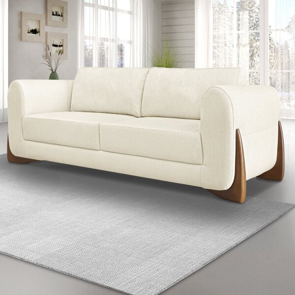 Sofá 3 Lugares Fixo  2,20m Linho Branco Djon Escandinavo  Nat