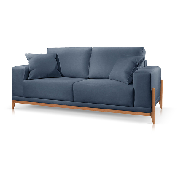 Sofá 3 Lugares Fixo Living Bellagio Suede Azul 14 2,10m