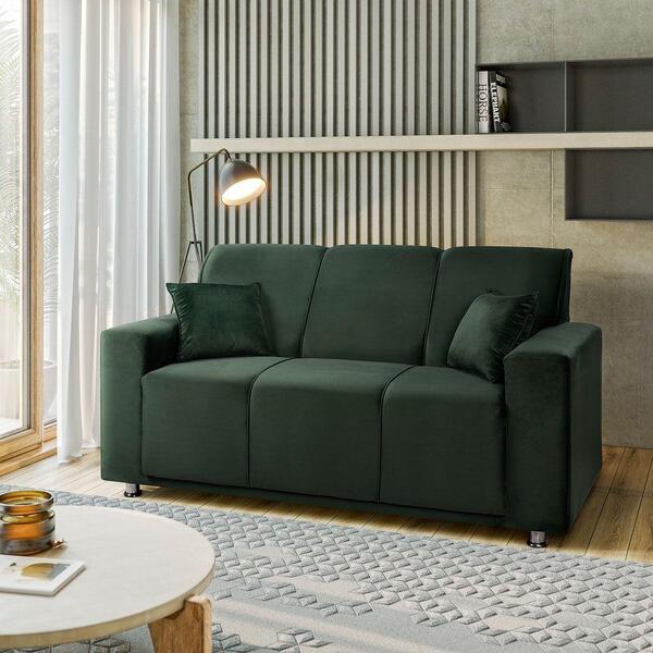 Sofá 3 Lugares Fixo Sala Recepção Luxo Tokyo Veludo Verde