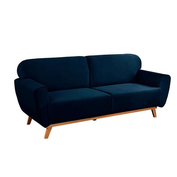 Sofá 3 Lugares Floret Veludo Azul Marinho