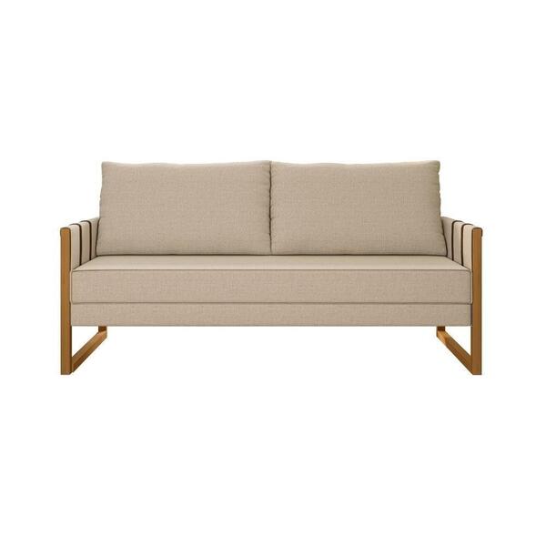 Sofá 3 Lugares Florida Linho 185cm Bege Com Marrom