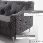 Sofá 3 Lugares Forma Com Veludo Impotado Botões Pretos Em Tec