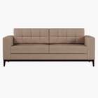 Sofá 3 Lugares Happy Pés E Base Em Madeira Linho Cotton Bege