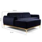 Sofá 3 Lugares Hug Com Chaise Esquerdo Veludo Azul