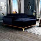 Sofá 3 Lugares Hug Com Chaise Esquerdo Veludo Azul