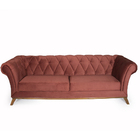 Sofá 3 Lugares Império Veludo Marrom B-276 Base De Madeira -