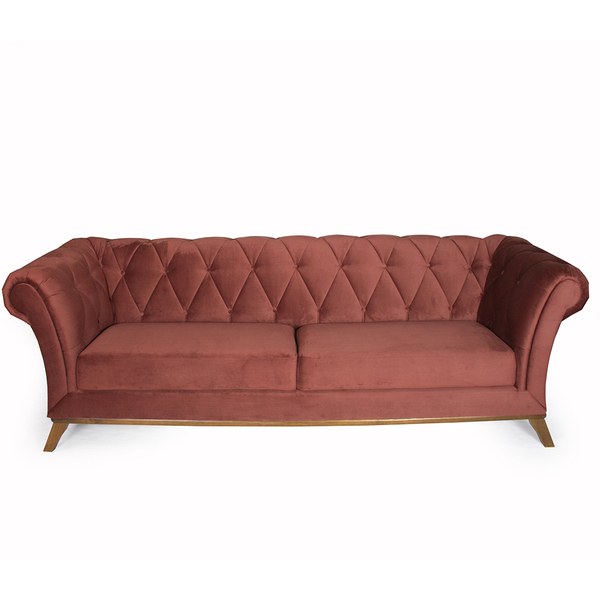 Sofá 3 Lugares Império Veludo Marrom B-276 Base De Madeira -