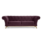 Sofá 3 Lugares Império Veludo Roxo Grape B-292 Base De Madeir