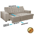 Sofá 3 Lugares Itália Plus 2,10m Retrátil, Reclinável, Com 2