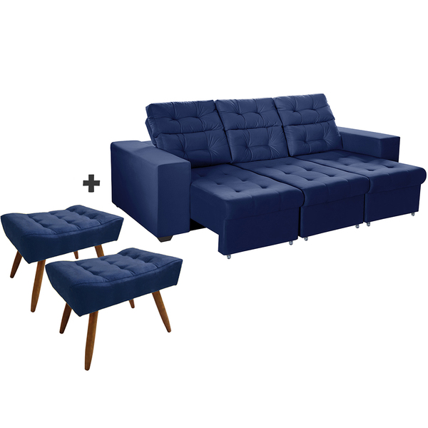 Sofá 3 Lugares Itália Plus 2,10m Retrátil, Reclinável, Com 2