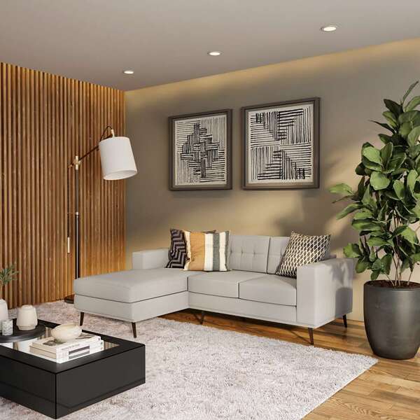 Sofá 3 Lugares Joy Com Chaise Esquerdo Pé Palito Linho Cotton