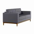 Sofá 3 Lugares Joy Pés E Base Em Madeira Linho Cotton Cinza 1