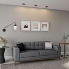 Sofá 3 Lugares Joy Pés E Base Em Madeira Linho Cotton Cinza 1