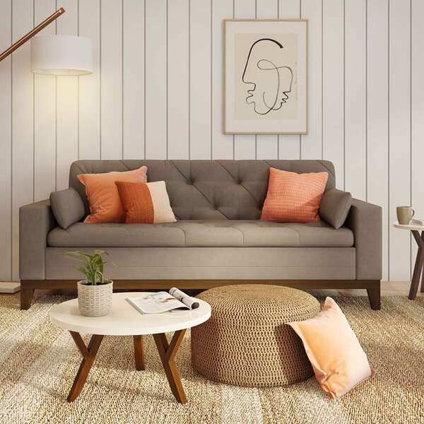 Sofá 3 Lugares Laughlin Suede Bege