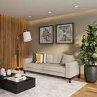 Sofá 3 Lugares Leave Base De Madeira Linho Cotton Cru 210 Cm