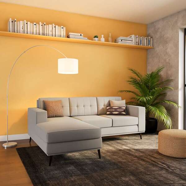 Sofá 3 Lugares Leave Com Chaise Esquerdo Pé Palito Linho Cott