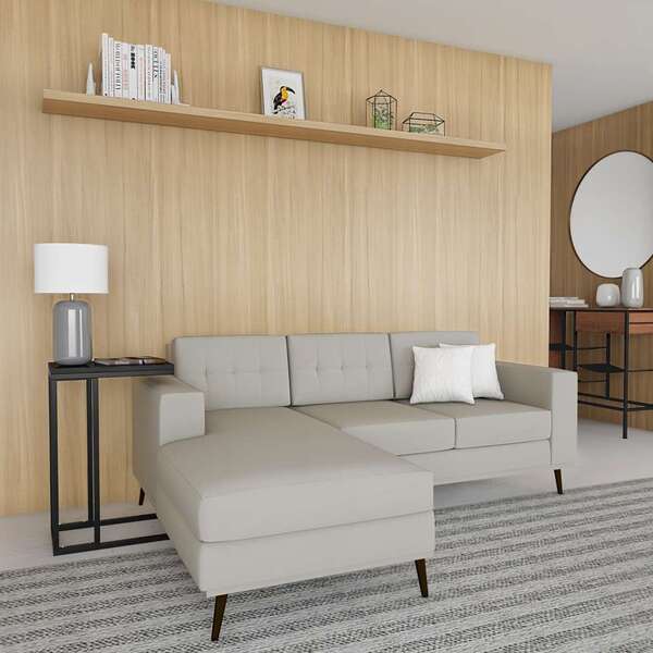 Sofá 3 Lugares Life Com Chaise Esquerdo Pé Palito Linho Cotto