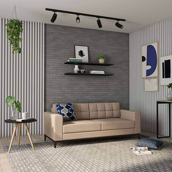 Sofá 3 Lugares Life Pés E Base Em Madeira Linho Cotton Bege 1