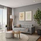 Sofá 3 Lugares Life Pés E Base Em Madeira Linho Cotton Cinza