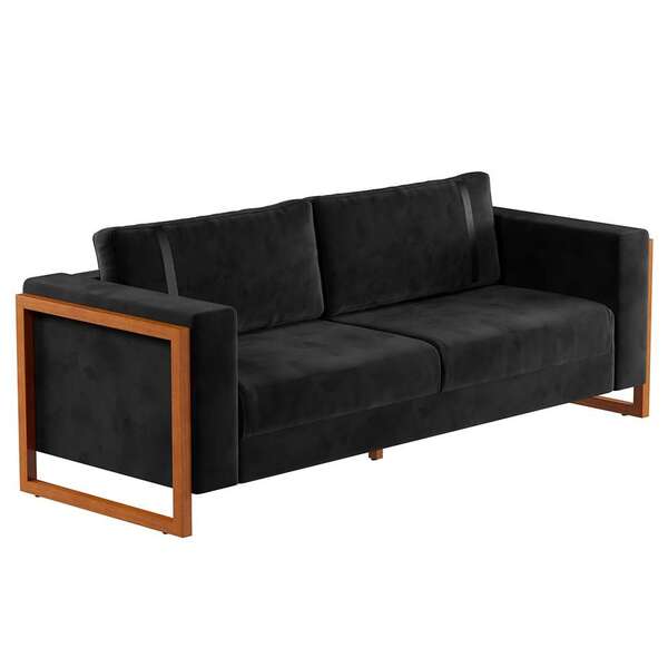 Sofá 3 Lugares Lin Veludo Preto E Amêndoa 230 Cm