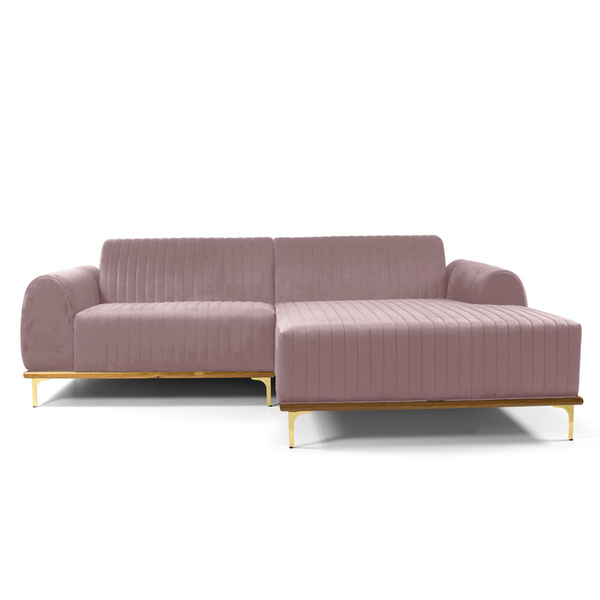 Sofá 3 Lugares Lisboa D07 Com Chaise Direita 230cm Veludo Ros