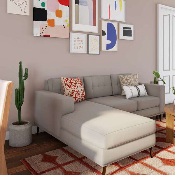 Sofá 3 Lugares Live Com Chaise Esquerdo Pé Palito Linho Cotto