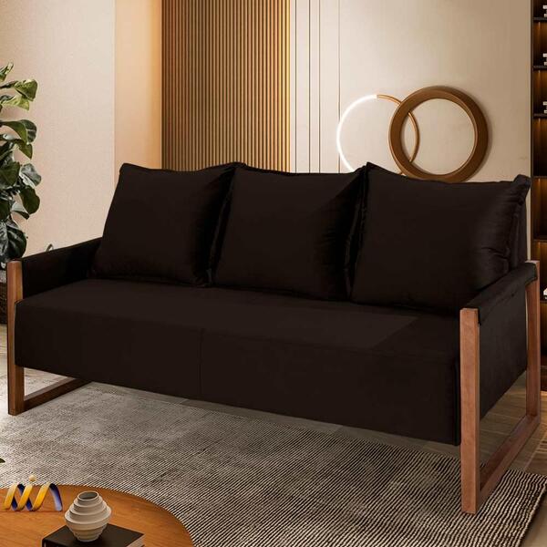 Sofá 3 Lugares Living 1,85m Velvet Marrom Tabaco Romênia Shop