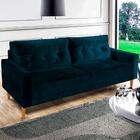 Sofá 3 Lugares Living 1,96m Veludo Azul Copenhague Shop Jm