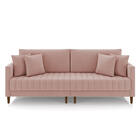 Sofá 3 Lugares Living 196cm Pés Madeira Cléo Veludo K01 - D'r