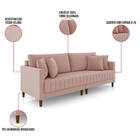 Sofá 3 Lugares Living 196cm Pés Madeira Cléo Veludo K01 - D'r