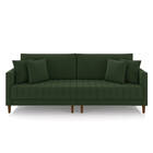Sofá 3 Lugares Living 196cm Pés Madeira Cléo Veludo Verde K01