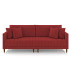 Sofá 3 Lugares Living 196cm Pés Madeira Cléo Veludo Vermelho