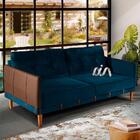 Sofá 3 Lugares Living 2,00m Veludo Azul Corino Caramelo Rio S