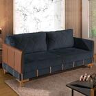 Sofá 3 Lugares Living 2,00m Veludo Cinza Corino Caramelo Mars