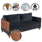 Sofá 3 Lugares Living 2,00m Veludo Cinza Corino Caramelo Mars