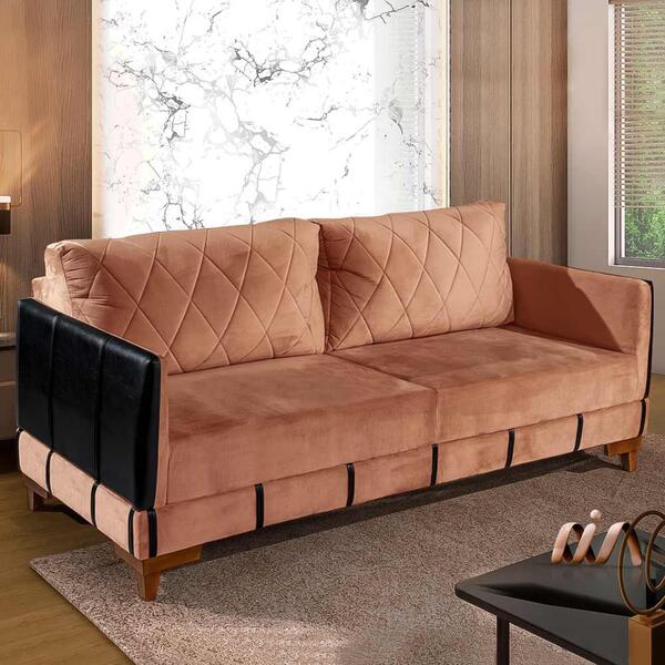 Sofá 3 Lugares Living 2,00m Veludo Rose Corino Preto Marselha