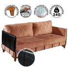 Sofá 3 Lugares Living 2,00m Veludo Rose Corino Preto Marselha