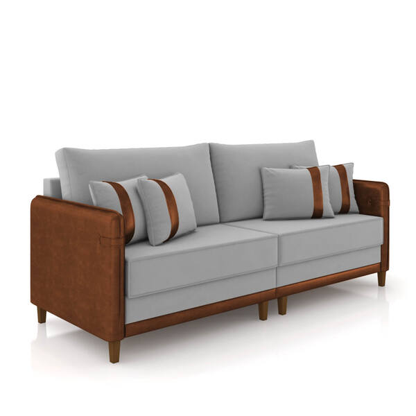 Sofá 3 Lugares Living 212cm Pé Madeira Valença Marrom/veludo