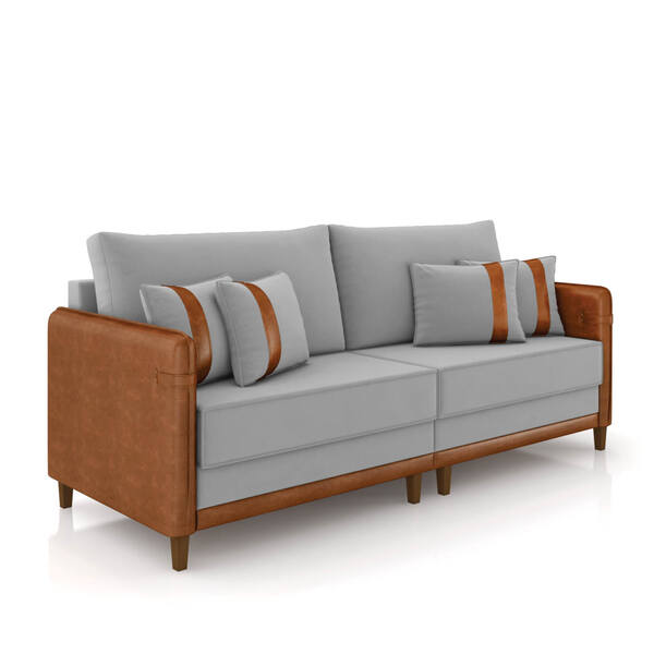 Sofá 3 Lugares Living 212cm Pé Madeira Valença Nozes/veludo C