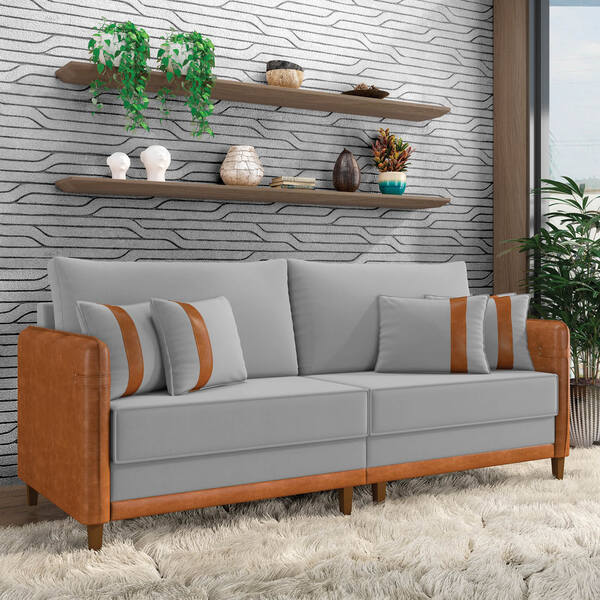 Sofá 3 Lugares Living 212cm Pé Madeira Valença Nozes/veludo K