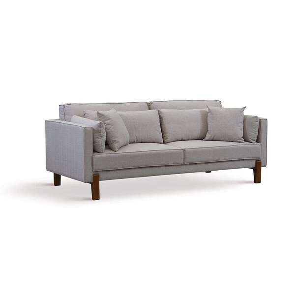 Sofá 3 Lugares Living Algodão E Poliéster Bege Mesclado 220 Cm