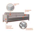 Sofá 3 Lugares Living Base De Madeira Linho Cotton Cru 210 Cm
