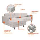 Sofá 3 Lugares Living Com Chaise Esquerdo Pé Palito Linho Cot