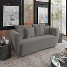 Sofá 3 Lugares Living Curvo Linho Grafite A26 Pés Chanfrado C