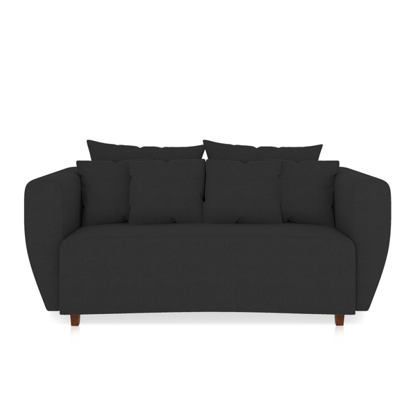 Sofá 3 Lugares Living Curvo Linho Pés Chanfrado Castanho - D'