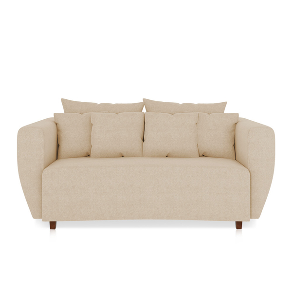 Sofá 3 Lugares Living Curvo Linho Pés Chanfrado Castanho - D'