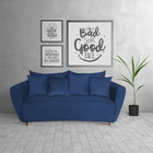 Sofá 3 Lugares Living Curvo Veludo Azul Marinho Pés Chanfrado